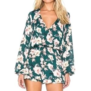 Show Me Your Mumu Long Sleeve Rocky Romper - Emerald City Green Floral L
